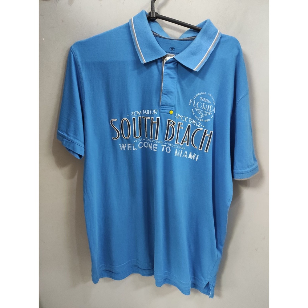 Polo Shirt Men's Blue EUC Graphic Print